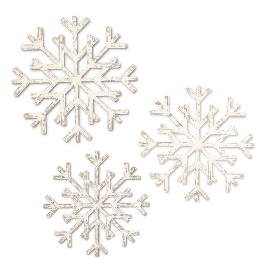 Whitewashed Wood Slat Snowflakes Winterland