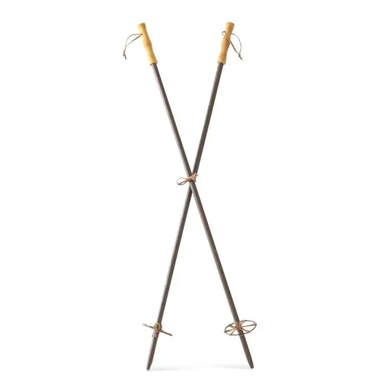 Brown & Natural Wood Pair of Ski Poles w/Leather Hanger Winterland