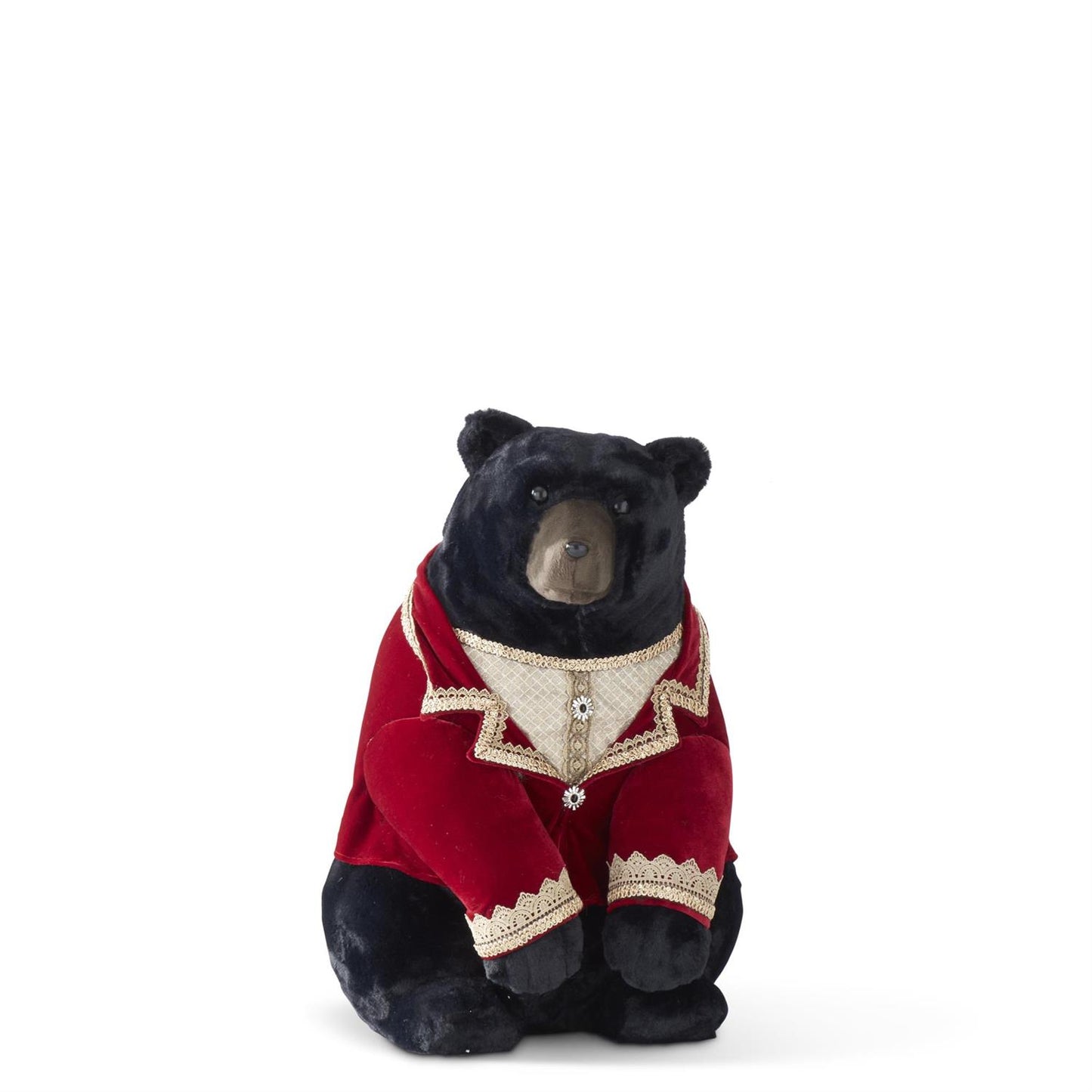 Sitting Bear in Burgundy & Gold Velvet Coat