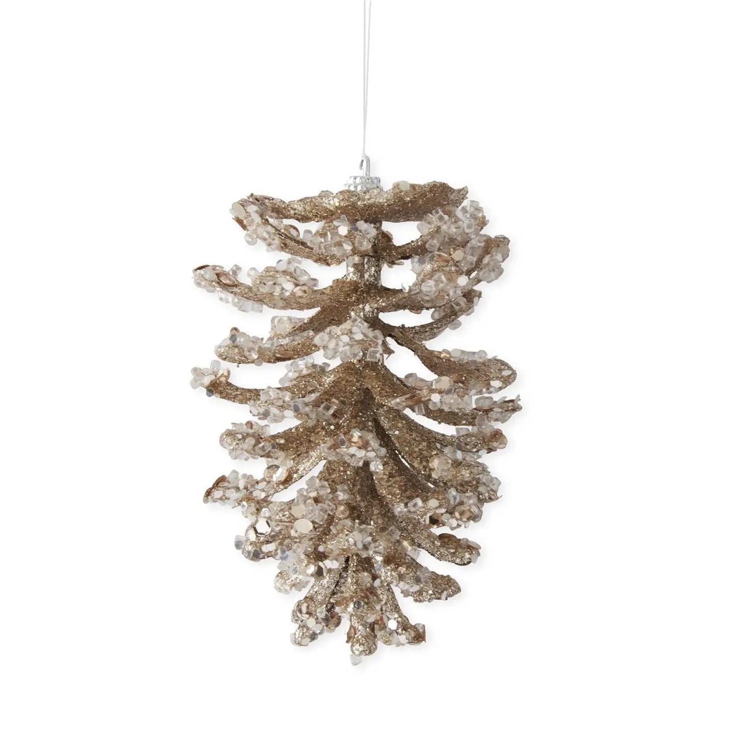 Rose Gold Iced Seqin Bead Pinecone Ornament Winterland