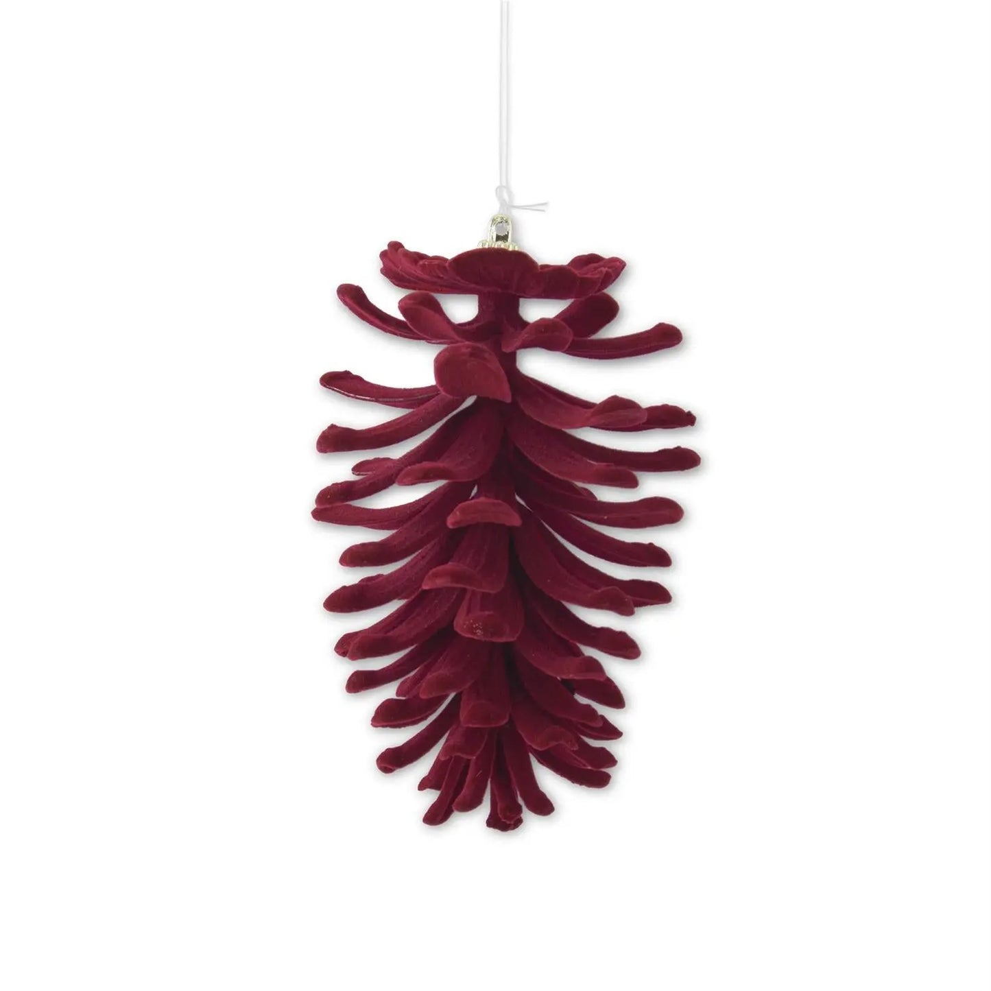 Burgundy Velvet Flocked Open Pinecone Ornament Winterland