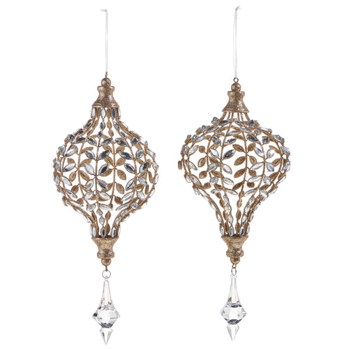 JEWELED DROP ORNAMENT WITH CHAMPAGNE GLITTER