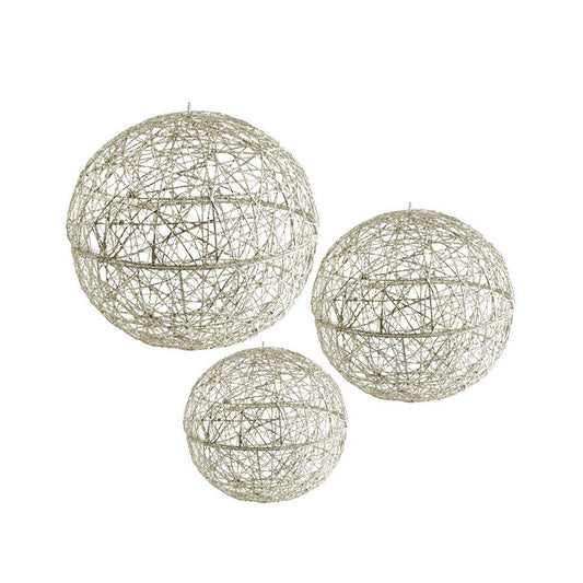 SET OF 3 Large Champagne Glitter Hanging Wire Balls
