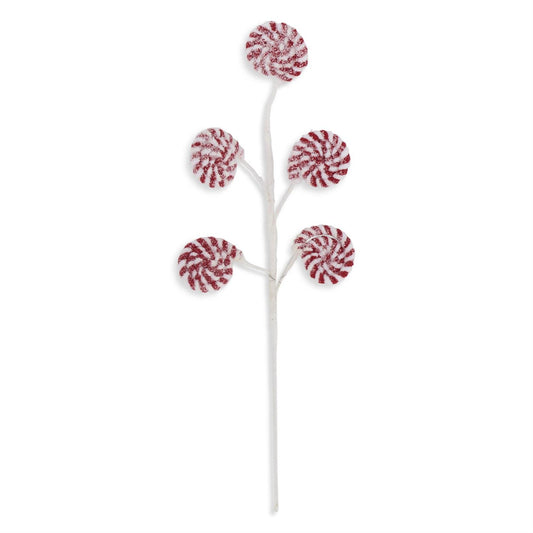 Glittered Red & White Flocked Lollipop Spray