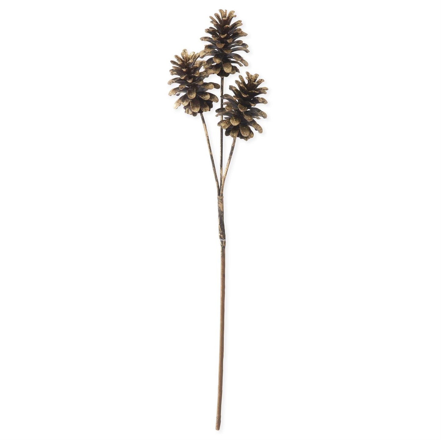 Gold Glittered Brown Pinecone Stem