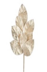 Glittered Magnolia Leaf Spray Gold - Champagne